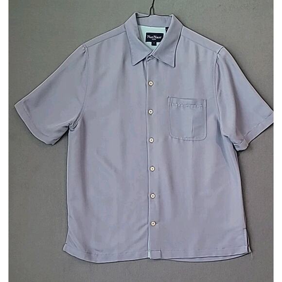 Nat Nast Men’s Button-Up Shirt Medium Solid Blue Short Sleeve Casual - Picture 1 of 6